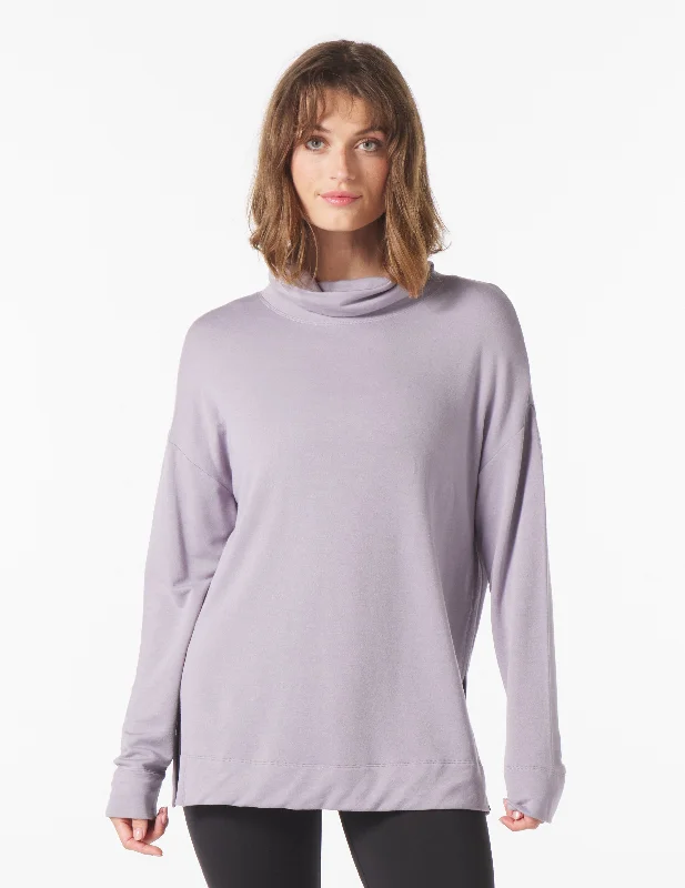 Long Sleeve Hoodie-Scarf Neck Tunic: Dusty Lavender