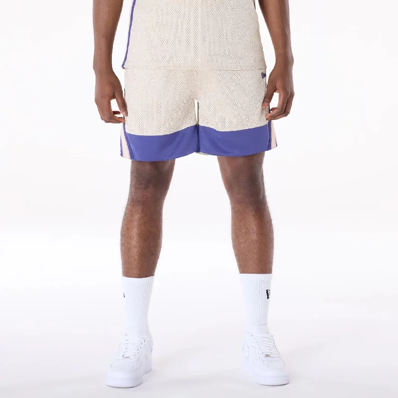 Athletic Compression Shorts-New Era Mesh Light Beige Oversized Shorts