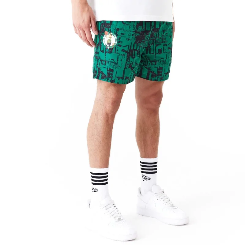 Relaxed Summer Shorts-Boston Celtics NBA All Over Print Green Shorts