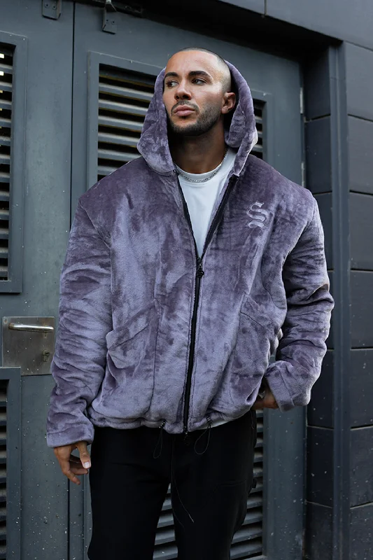 Rainproof Jacket-Ikon Faux Fur Jacket - Grey