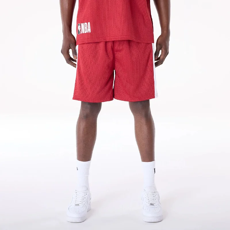 Tropical Print Shorts-Miami Heat NBA Graphic Dark Red Mesh Shorts