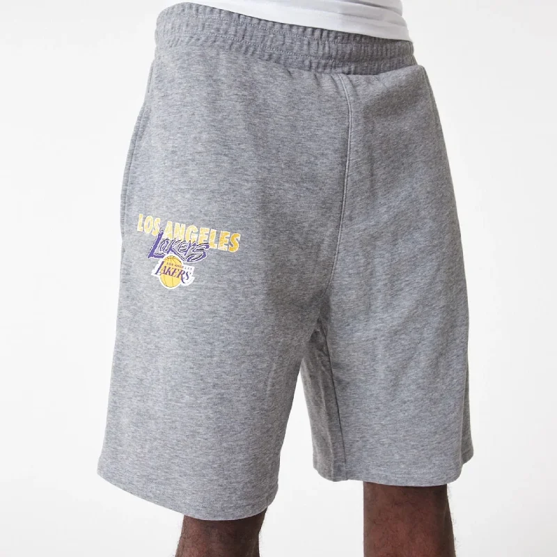 Slim Fit Shorts-LA Lakers Team Script Grey Shorts