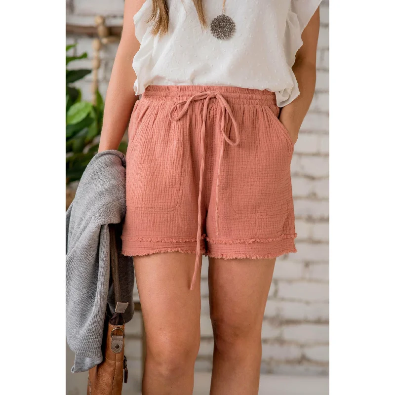 Sports Shorts-Gauze Dual Fringe Shorts