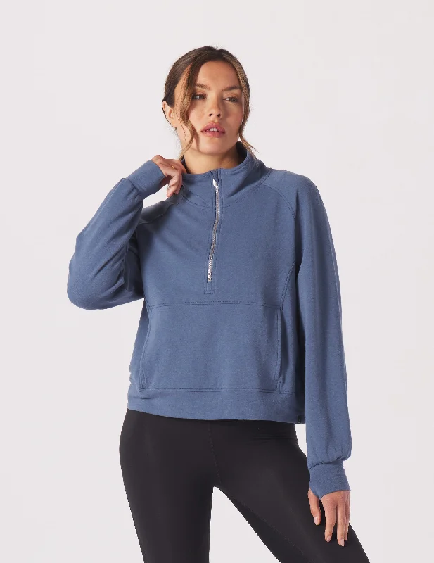 Relaxed Fit Long Sleeve-Daily Scuba 1/4 Zip: Washed Blue