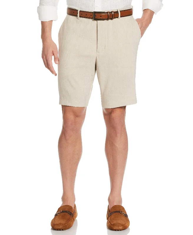 Quick Dry Swim Shorts-Linen-Blend Stretch Flat-Front Shorts