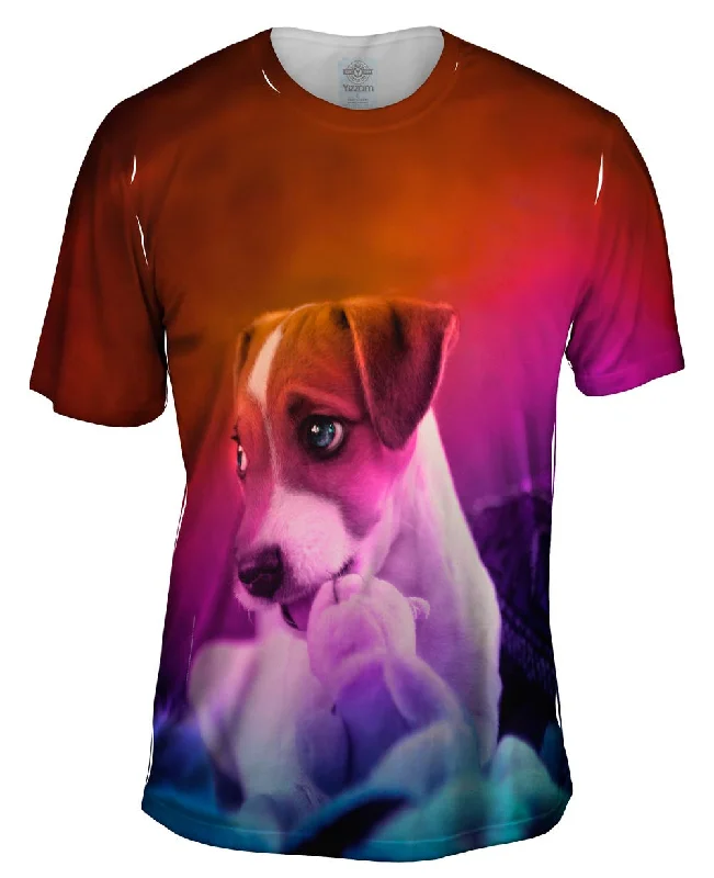 Floral Design T-Shirt-Parson Terrier Puppy