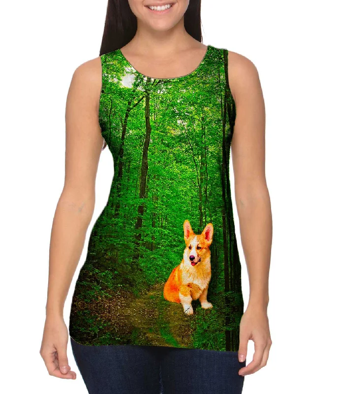 Performance Tank Top-Orange White Yorkie Forest