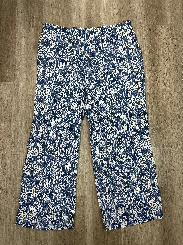 Casual Linen Trousers-Pants Wide Leg By Abercrombie And Fitch In Blue & White, Size: Xl