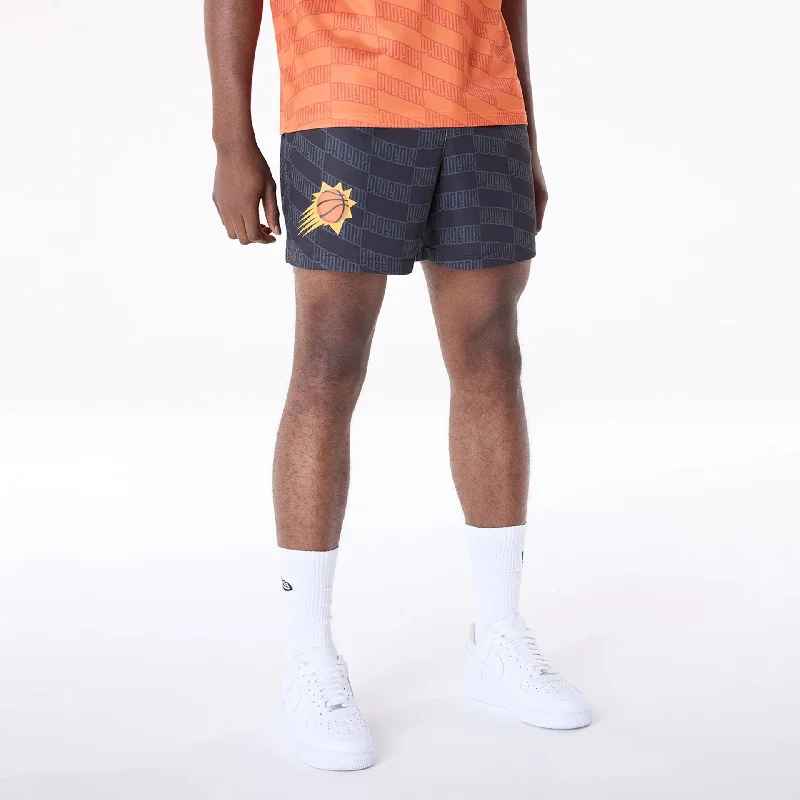 Skater Style Shorts-Phoenix Suns NBA All Over Print Graphic Black Shorts