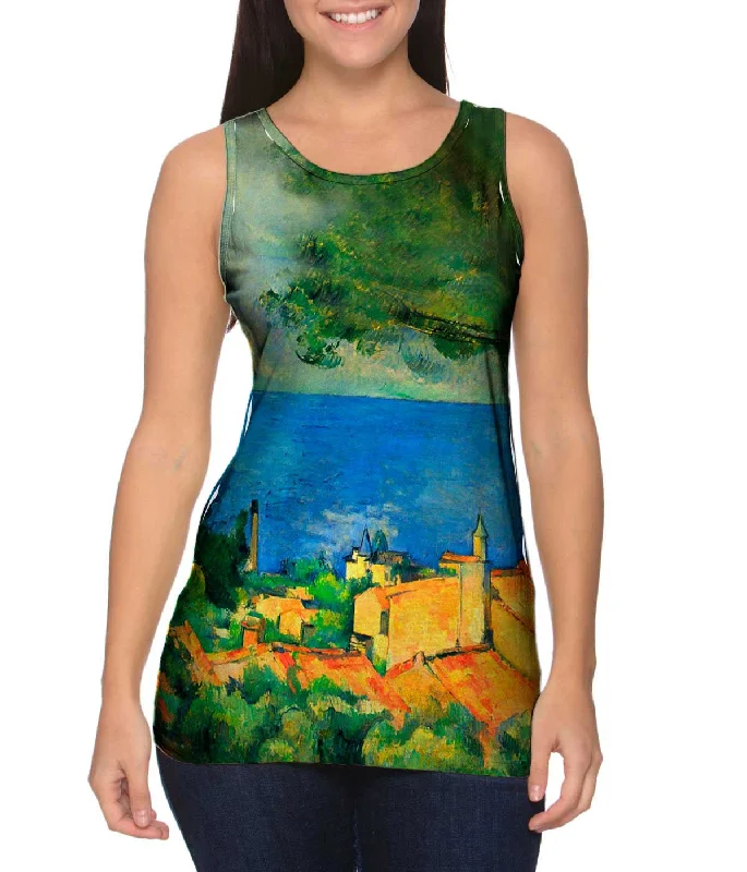 Fashion Tank for Women-Paul Cezanne - "L_#_Estaque with Red Roods" (1885)