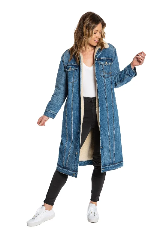 Trendy Moto Jacket-Faux Sherpa Lined Trucker Jean Jacket