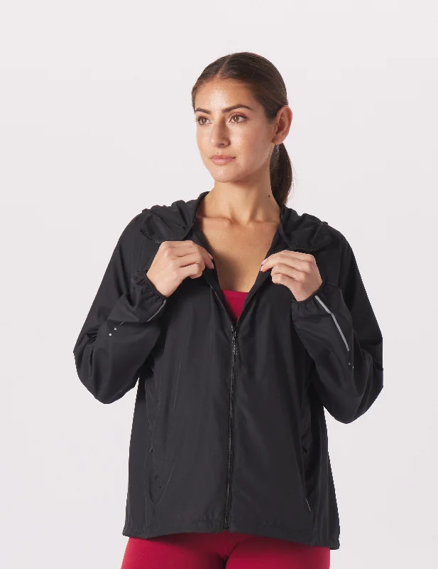 Zip-Up Long Sleeve Jacket-Trek Windbreaker: Black