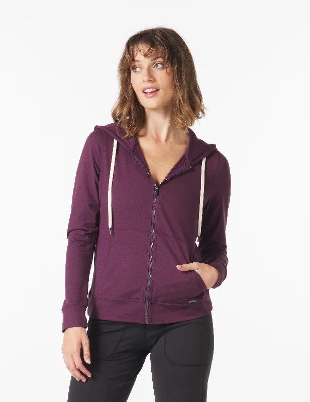 Warm Thermal Long Sleeve-On The Go Lightweight Zip Up Hoodie: Mulberry Marble