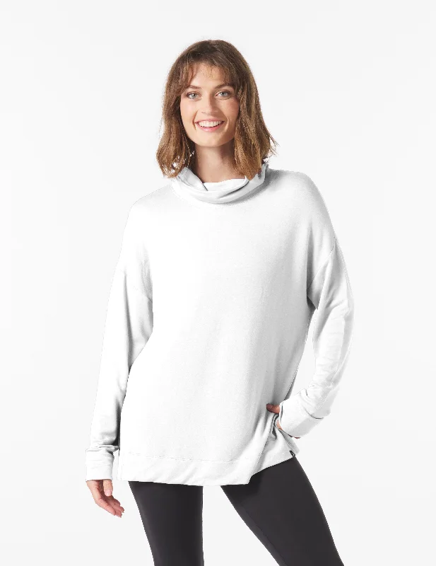 Soft Knit Long Sleeve-Scarf Neck Tunic: White