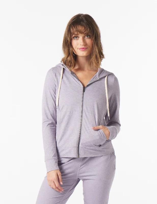 Classic Crew Neck Long Sleeve-On The Go Lightweight Zip Up Hoodie: Dusty Lavender Marble