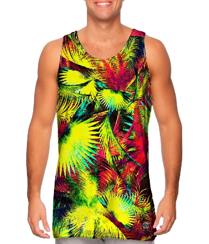 Gym Sleeveless Shirt-Neon Purple Lime Palm Jungle