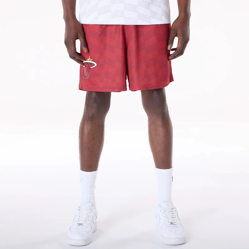 Casual Weekend Shorts-Miami Heat NBA All Over Print Graphic Dark Red Shorts