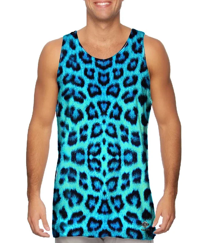 Eco-Friendly Tank Top-Neon Blue Leopard Animal Skin