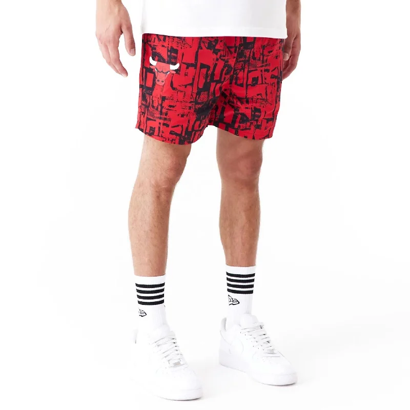 Athletic Compression Shorts-Chicago Bulls NBA All Over Print Red Shorts