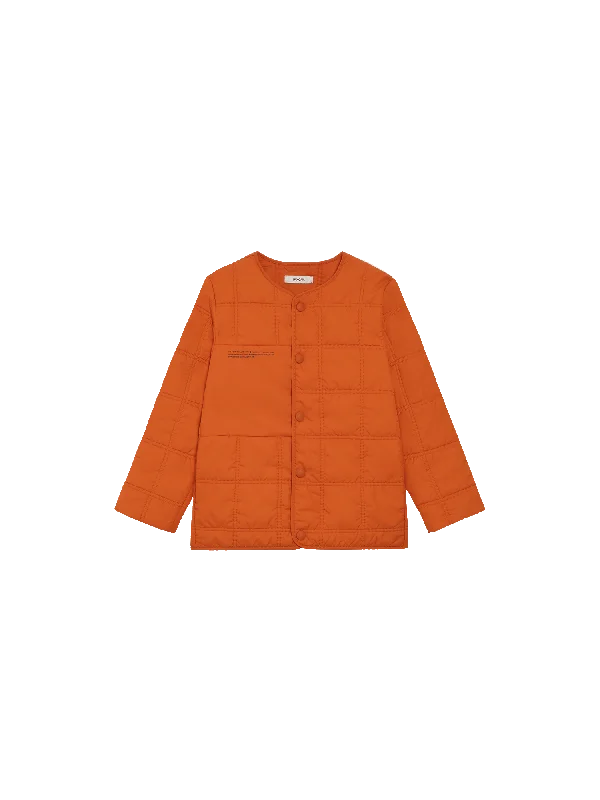 Button-Up Coat Jacket-Kid’s Flower-Warmth Quilted Collarless Jacket—cinnamon orange