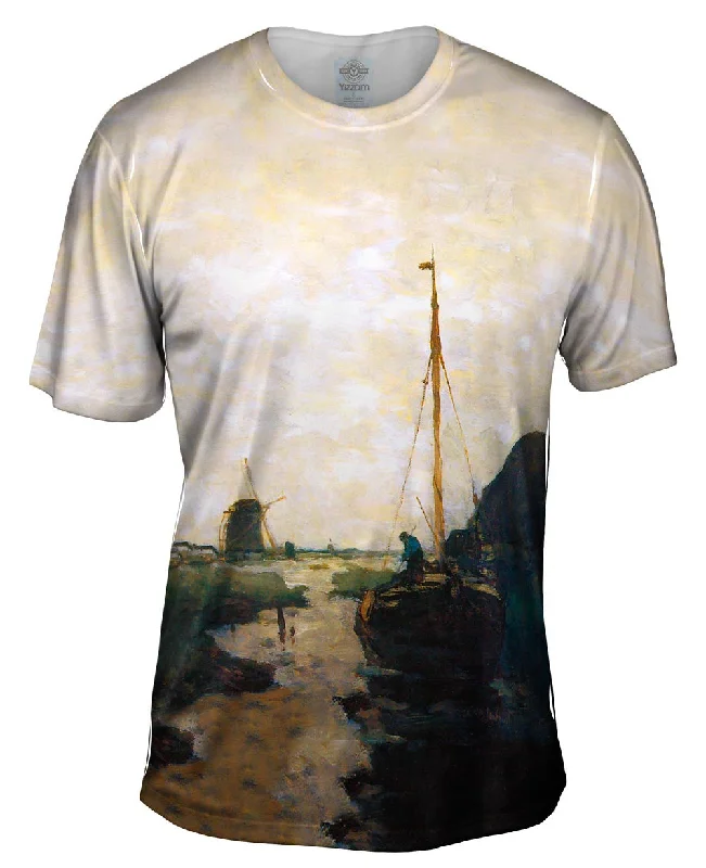 Travel Quotes T-Shirt-Jan Hendrik Weissenbruch - "Ship In Polder Canal"