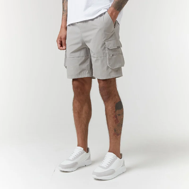 Linen Summer Shorts-Tech Stretch Poly Cargo Short | Stone