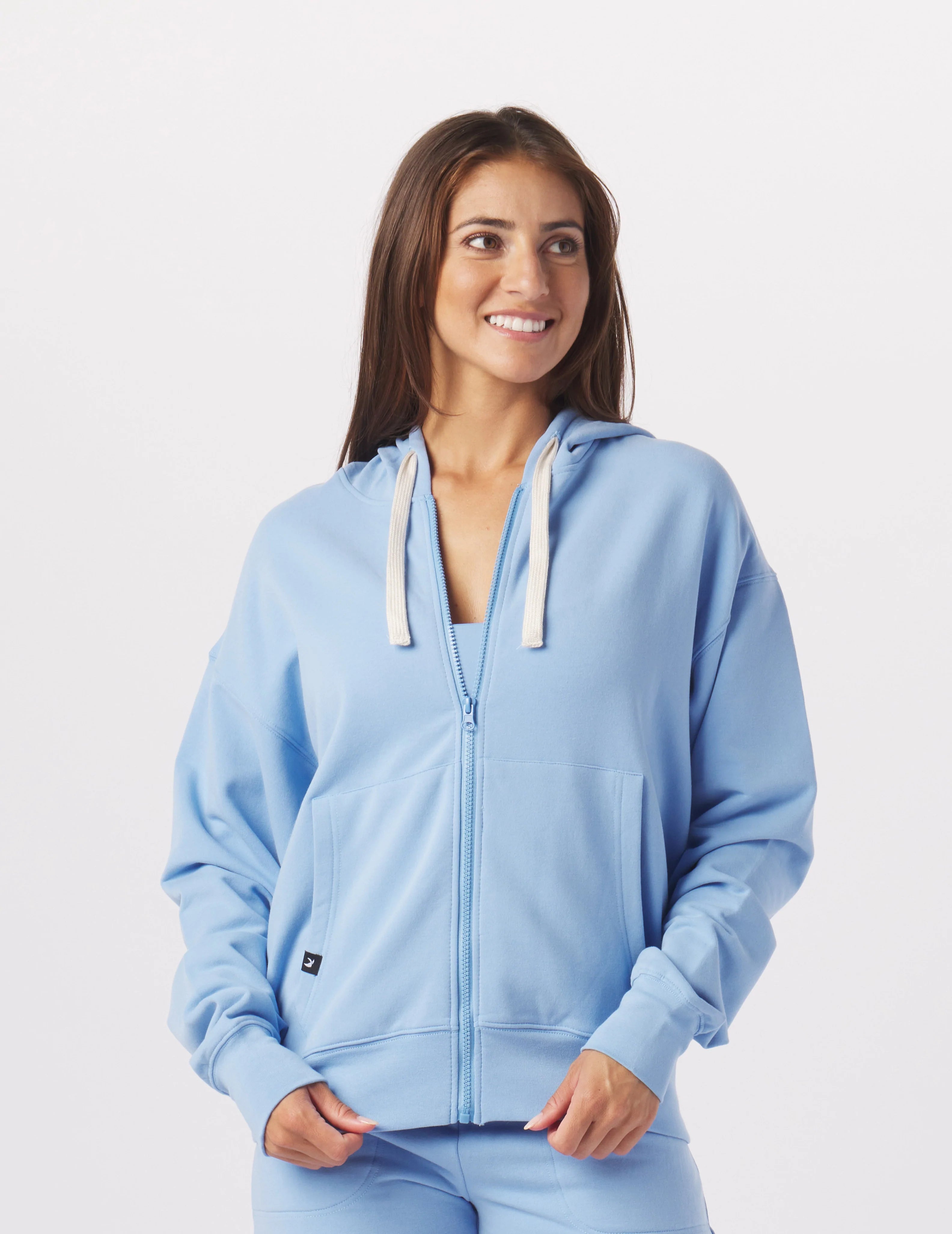 Wool Blend Long Sleeve-Vintage Oversized Zip Up: Ice Blue