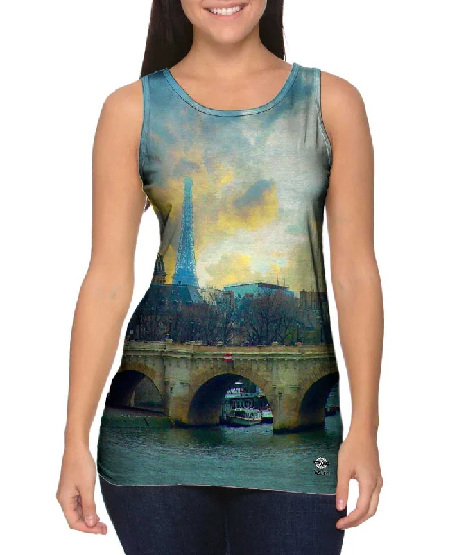 Slim Fit Tank Top-Paris France Eiffel Tower Cloud Frenzy