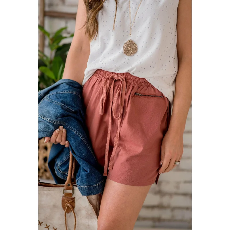 Comfortable Stretch Shorts-Relaxed Zipper Accent Shorts