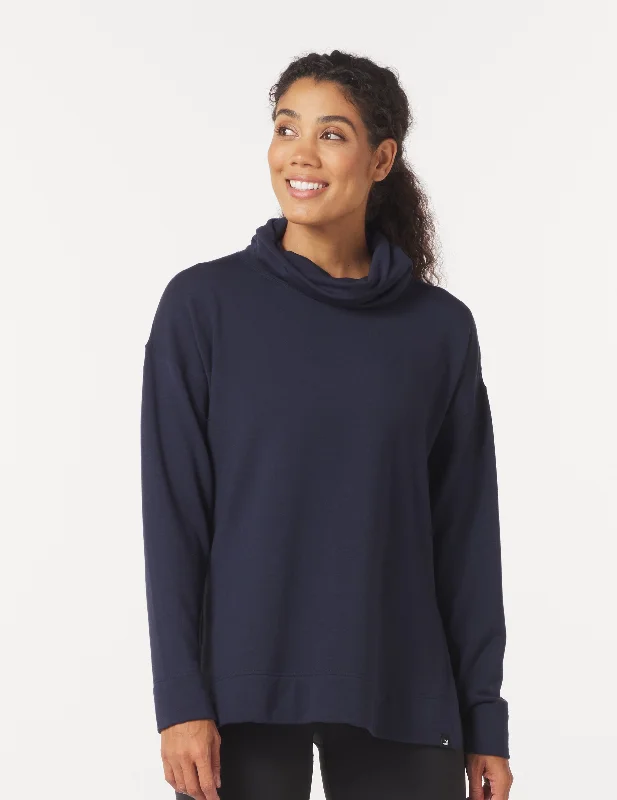 Cozy Sleep Long Sleeve-Scarf Neck Tunic: Navy