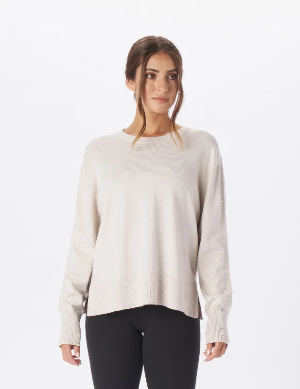 Trendy Crew Neck Long Sleeve-Elevated Rib Crew: Oatmilk