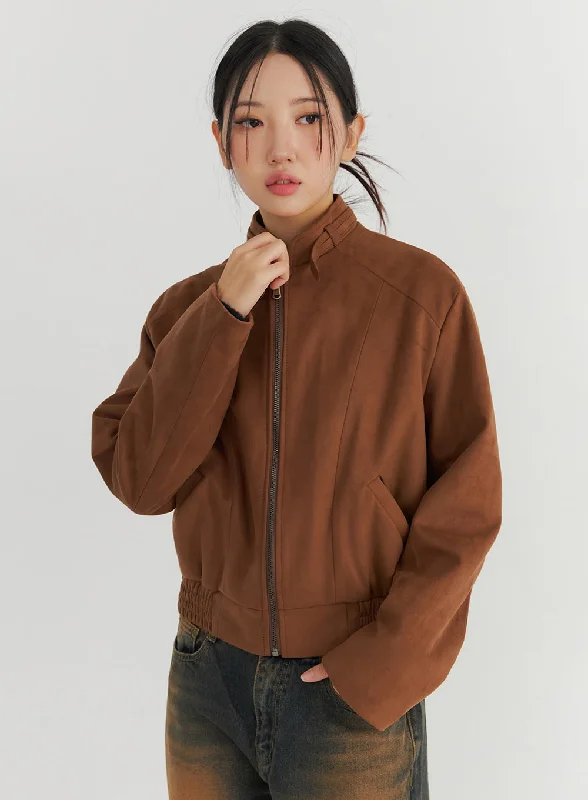 Winter Coat Jacket-Faux Suede Bomber Jacket CO324