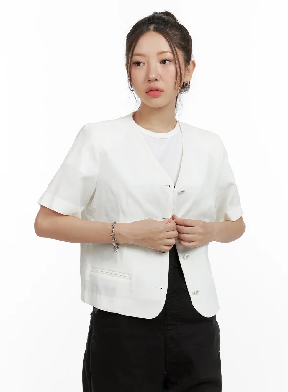 Modern Puffer Jacket-V-Neck Linen Blazer OL408