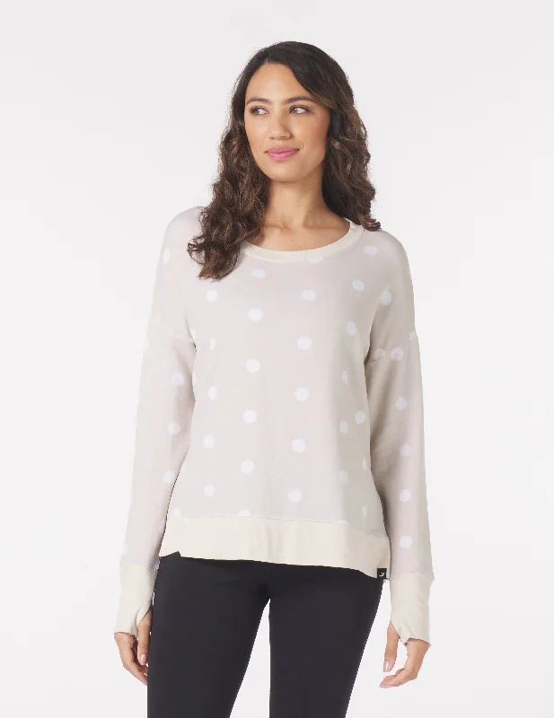 Travel Long Sleeve Shirt-Lounge Long Sleeve: Oatmilk/White Polka Dots