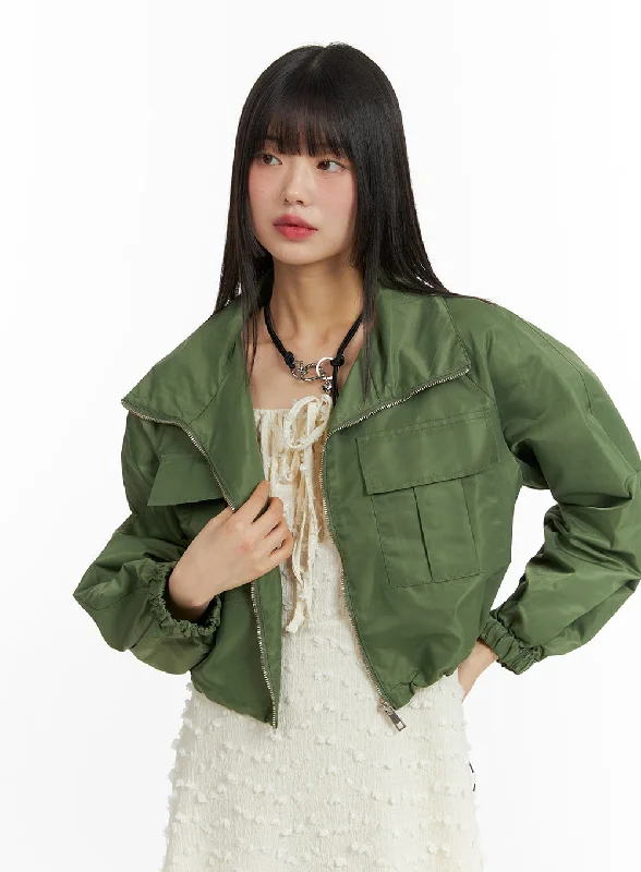 Waterproof Jacket-Zip-Up Crop Bomber Jacket CF422