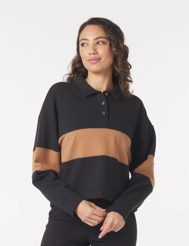 Performance Wear Long Sleeve-Lounge Skimmer Polo: Black/Almond