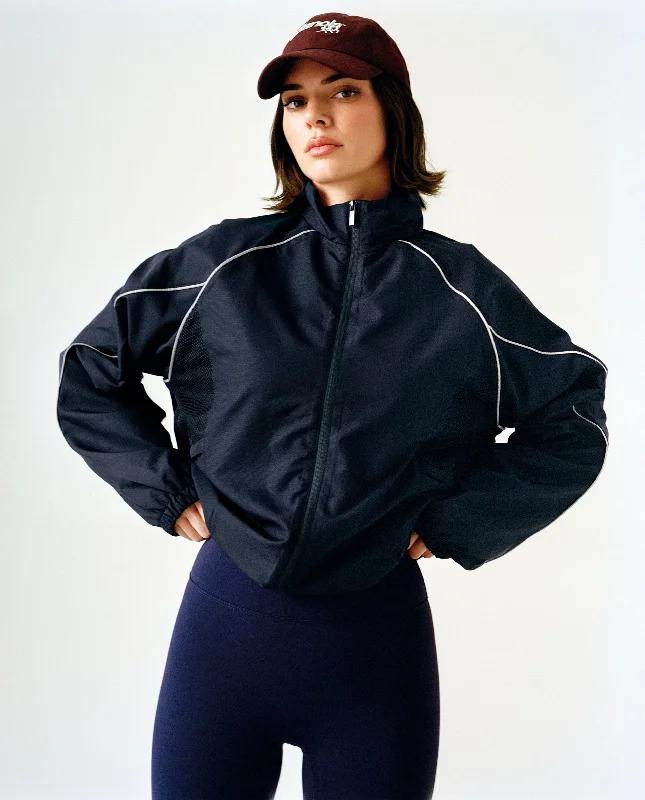 Cozy Puffer Jacket-Piping Track Jacket - Navy Blue