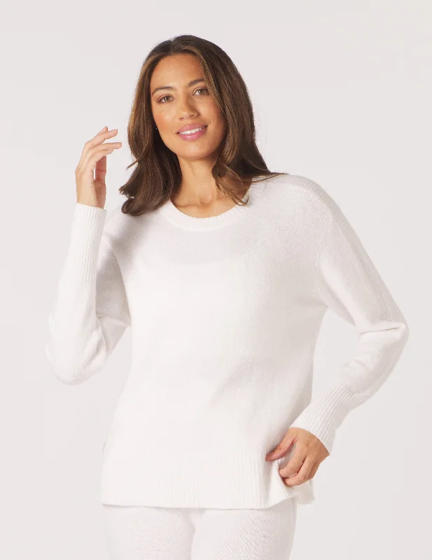 Lightweight Long Sleeve Tee-Elevated Knit Crew: White