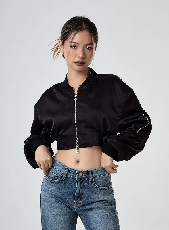 Classic Leather Jacket-Satin Cropped Flight Jacket CG29