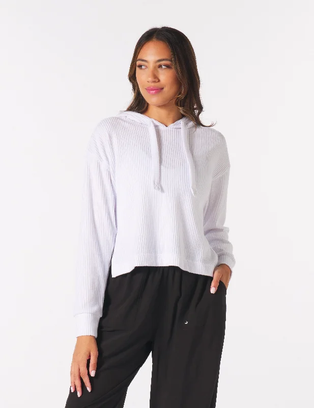 Stylish Button-Down Long Sleeve-Valley Hoodie: White