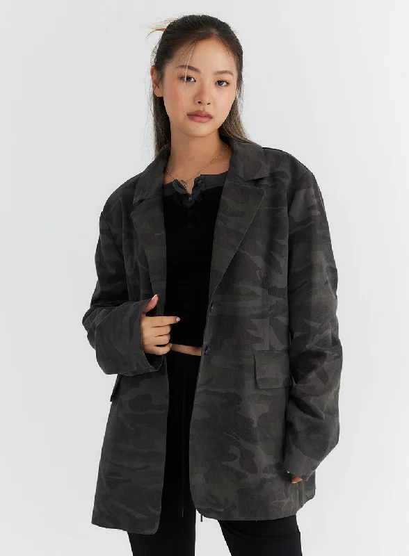 Everyday Casual Jacket-Oversized Camo Blazer Jacket CO313