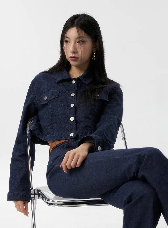 High-Tech Performance Jacket-Buttoned Denim Crop Jacket IS315