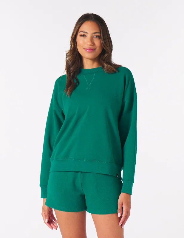 Casual Comfy Long Sleeve-Vintage Oversized Crew: Emerald