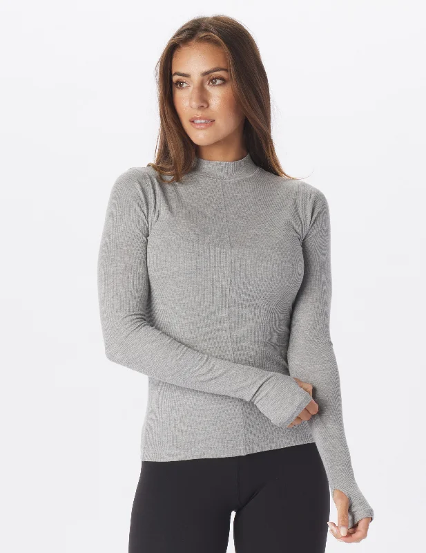 Fashionable Casual Long Sleeve-Ruby Mock Neck Long Sleeve: Silver Fog