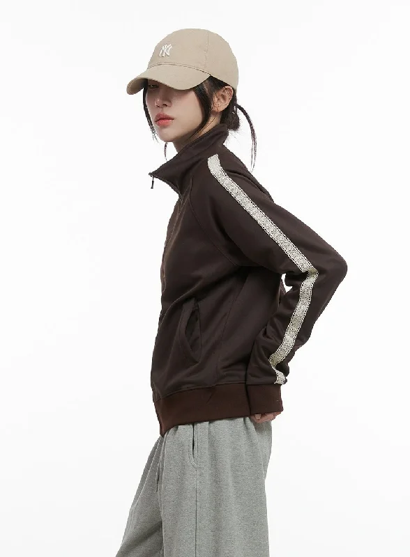 Sporty Hoodie Jacket-Chic Zip-Front Polyester Spandex Jacket CO402