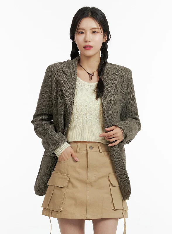 Softshell Jacket-Oversized Buttoned Midi Tailored Jacket OF408