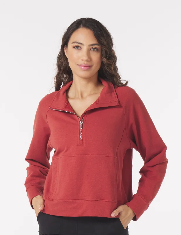 Soft Cashmere Long Sleeve-Daily Scuba 1/4 Zip: Brick Red