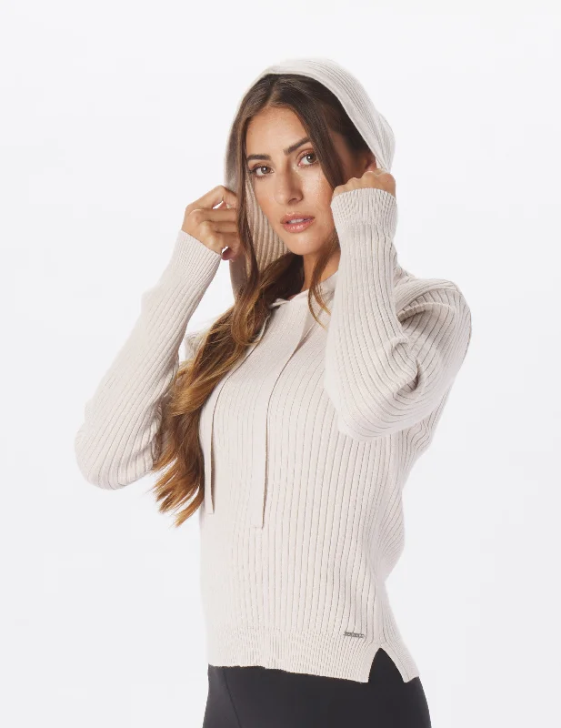 Slim-Fit Stretch Long Sleeve-Couture Rib Hoodie: Oatmilk