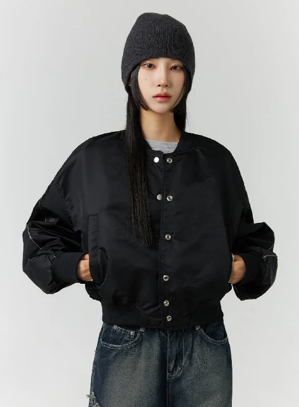 Retro Windbreaker Jacket-Round Neck Bomber Jacket CD301