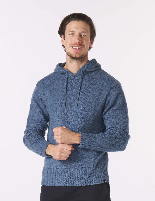 Casual Cotton Blend Long Sleeve-Knit Up Hoodie: Washed Blue